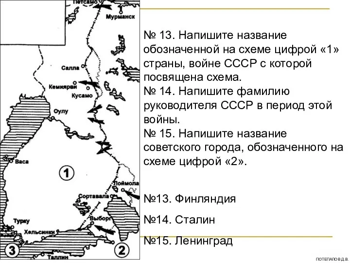 № 13. Напишите название обозначенной на схеме цифрой «1» страны, войне