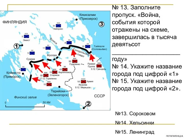 № 13. Заполните пропуск. «Война, события которой отражены на схеме, завершилась