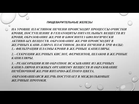 ПИЩЕВАРИТЕЛЬНЫЕ ЖЕЛЕЗЫ НА УРОВНЕ ПЛАСТИНОК ПЕЧЕНИ ПРОИСХОДЯТ ПРОЦЕССЫ ОЧИСТКИ КРОВИ, ПОСТУПЛЕНИЕ