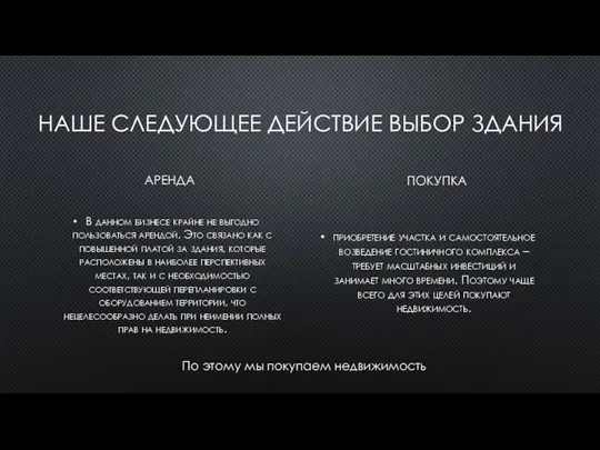 НАШЕ СЛЕДУЮЩЕЕ ДЕЙСТВИЕ ВЫБОР ЗДАНИЯ В данном бизнесе крайне не выгодно