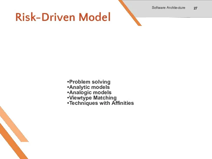 Risk-Driven Model Software Architecture Identify and prioritize risks Select & apply
