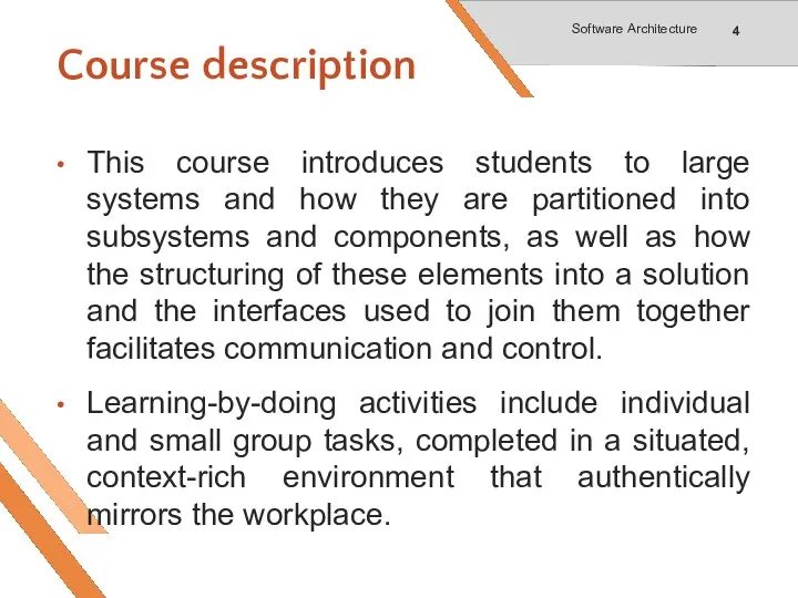 Course description This course introduces students to large systems and how