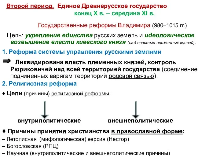 Второй период. Единое Древнерусское государство конец X в. – середина XI