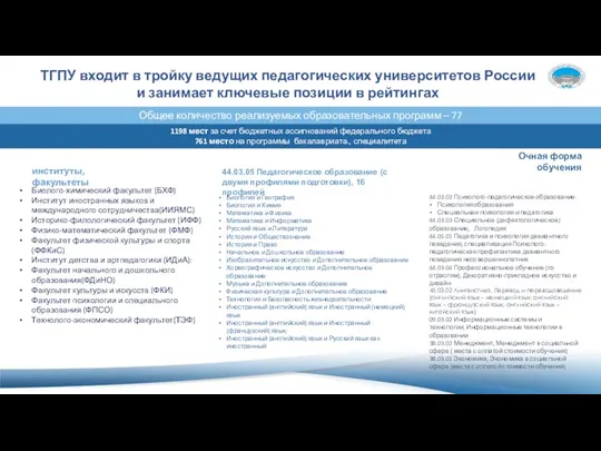 ТГПУ входит в тройку ведущих педагогических университетов России и занимает ключевые