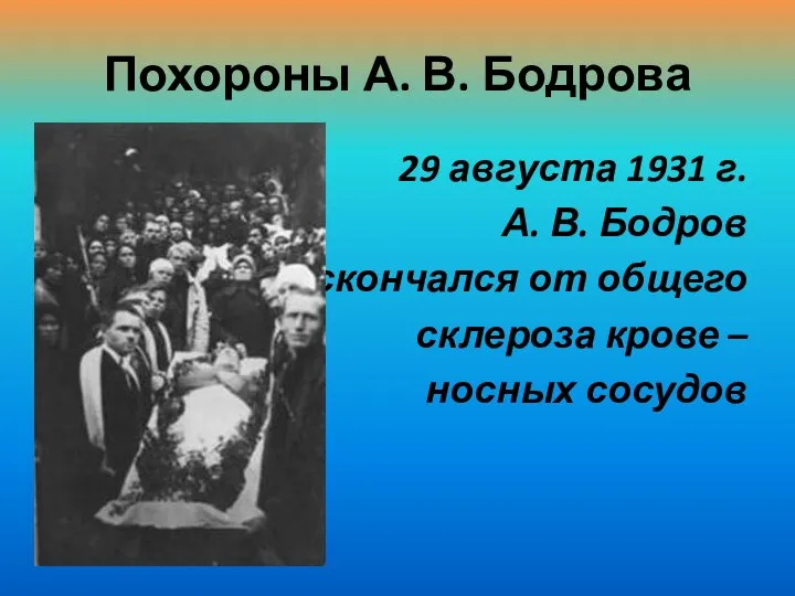 Похороны А. В. Бодрова 29 августа 1931 г. А. В. Бодров