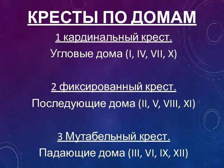 КРЕСТЫ ПО ДОМАМ 1 кардинальный крест. Угловые дома (I, IV, VII,