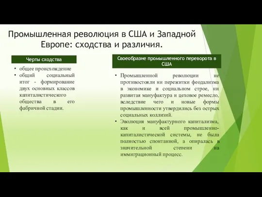 Промышленная революция в США и Западной Европе: сходства и различия. Черты