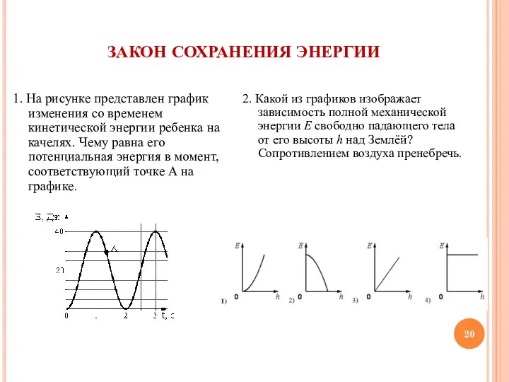 ЗАКОН СОХРАНЕНИЯ ЭНЕРГИИ 1. На рисунке представлен график изменения со временем