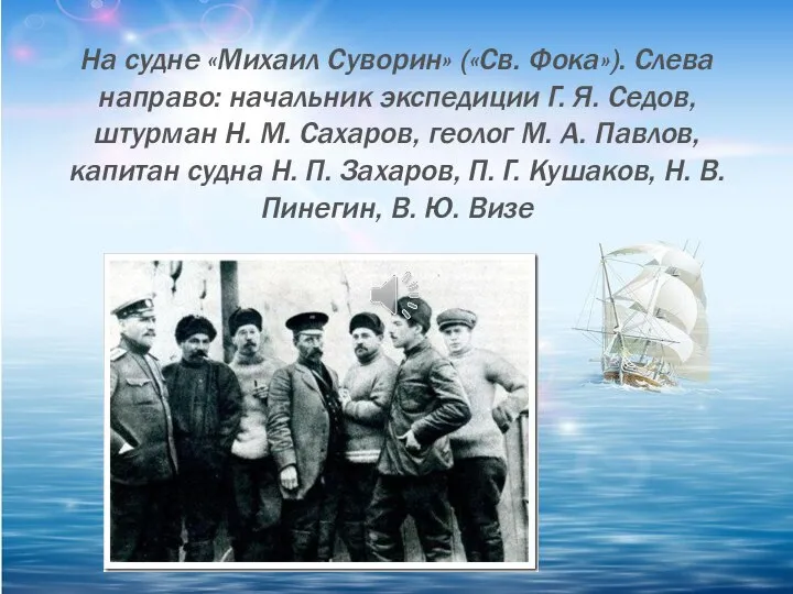 На судне «Михаил Суворин» («Св. Фока»). Слева направо: начальник экспедиции Г.