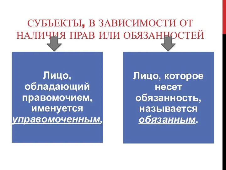 СУБЪЕКТЫ, В ЗАВИСИМОСТИ ОТ НАЛИЧИЯ ПРАВ ИЛИ ОБЯЗАННОСТЕЙ