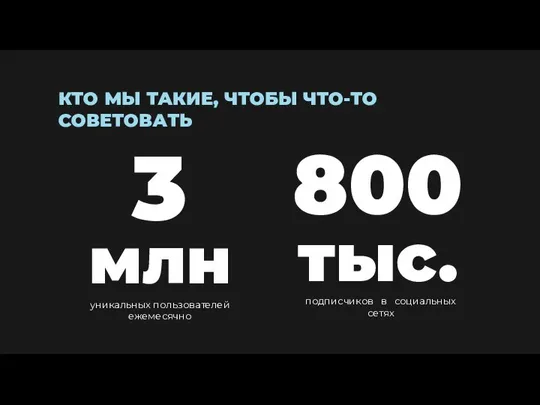 КТО МЫ ТАКИЕ, ЧТОБЫ ЧТО-ТО СОВЕТОВАТЬ 3 млн уникальных пользователей ежемесячно