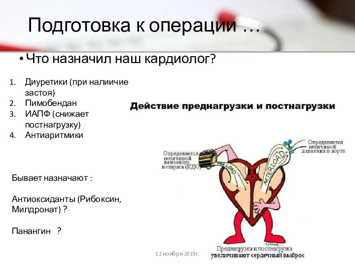 Подготовка к операции … Что назначил наш кардиолог? Диуретики (при налиичие