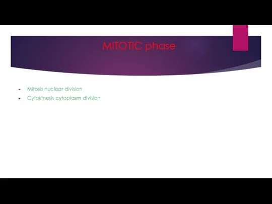 MITOTIC phase Mitosis nuclear division Cytokinesis cytoplasm division
