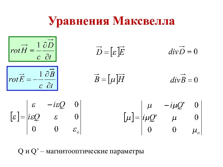 Уравнения Максвелла Q и Q’ – магнитооптические параметры