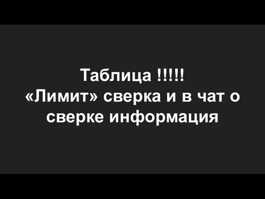 Таблица !!!!! «Лимит» сверка и в чат о сверке информация