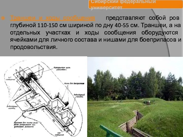 Траншеи и ходы сообщения представляют собой ров глубиной 110-150 см шириной