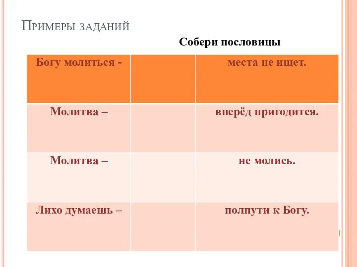 Примеры заданий Собери пословицы