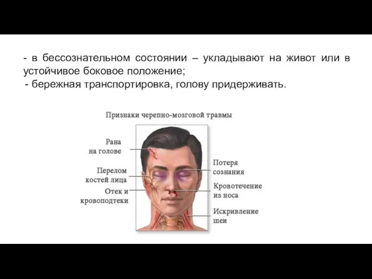 - в бессознательном состоянии – укладывают на живот или в устойчивое