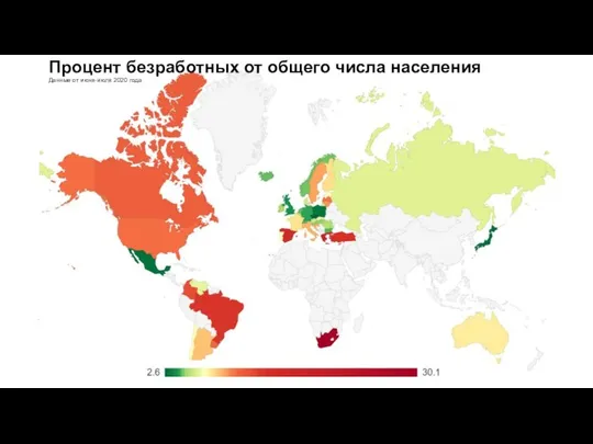 Процент безработных от общего числа населения Данные от июня-июля 2020 года