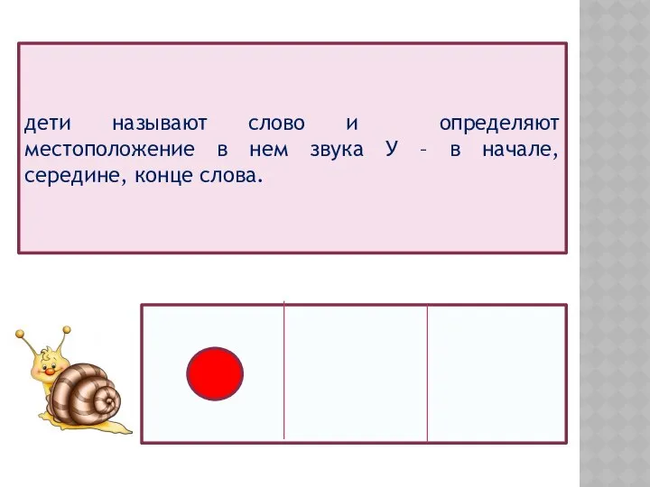 дети называют слово и определяют местоположение в нем звука У – в начале, середине, конце слова.