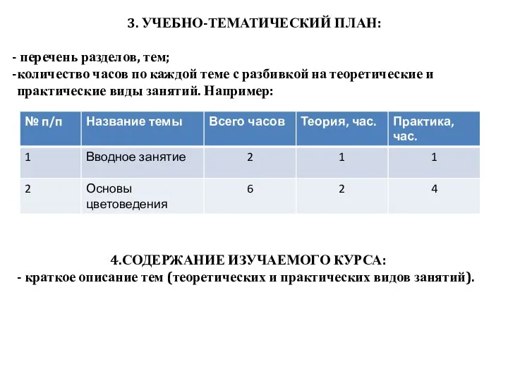 3. УЧЕБНО-ТЕМАТИЧЕСКИЙ ПЛАН: перечень разделов, тем; количество часов по каждой теме