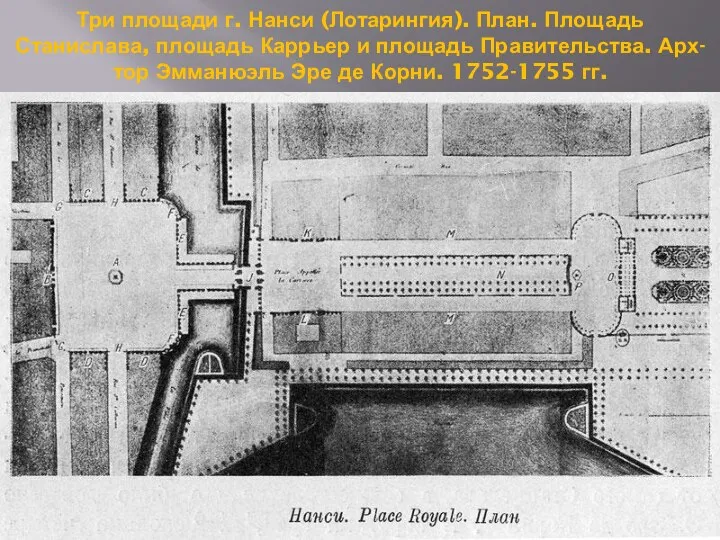 Три площади г. Нанси (Лотарингия). План. Площадь Станислава, площадь Каррьер и