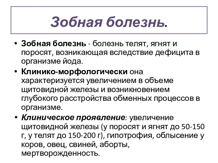 Зобная болезнь. Зобная болезнь - болезнь телят, ягнят и поросят, возникающая