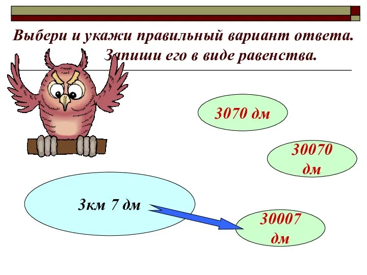 Выбери и укажи правильный вариант ответа. Запиши его в виде равенства.