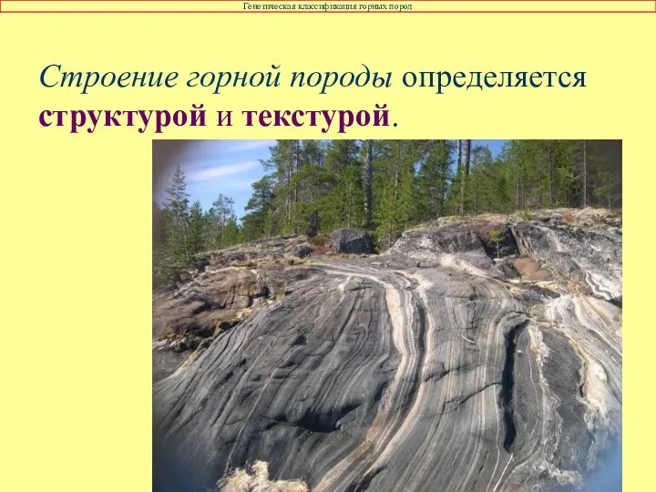 Строение горной породы определяется структурой и текстурой. Генетическая классификация горных пород