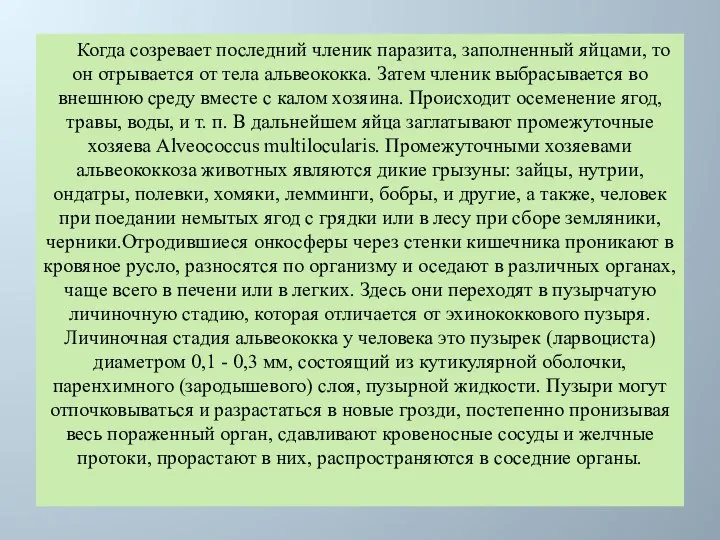 Когда созревает последний членик паразита, заполненный яйцами, то он отрывается от