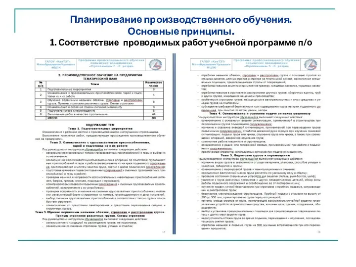 Планирование производственного обучения. Основные принципы. 1. Соответствие проводимых работ учебной программе п/о