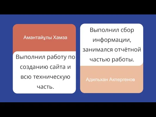 Амантайұлы Хамза Адильхан Акпергенов Выполнил работу по созданию сайта и всю