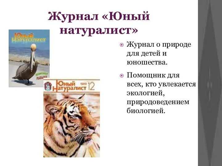 Журнал «Юный натуралист» Журнал о природе для детей и юношества. Помощник