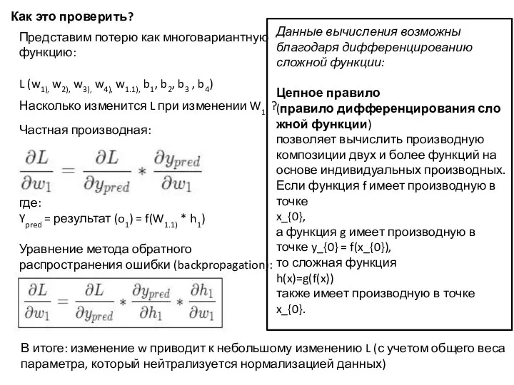 Как это проверить? Представим потерю как многовариантную функцию: L (w1), w2),