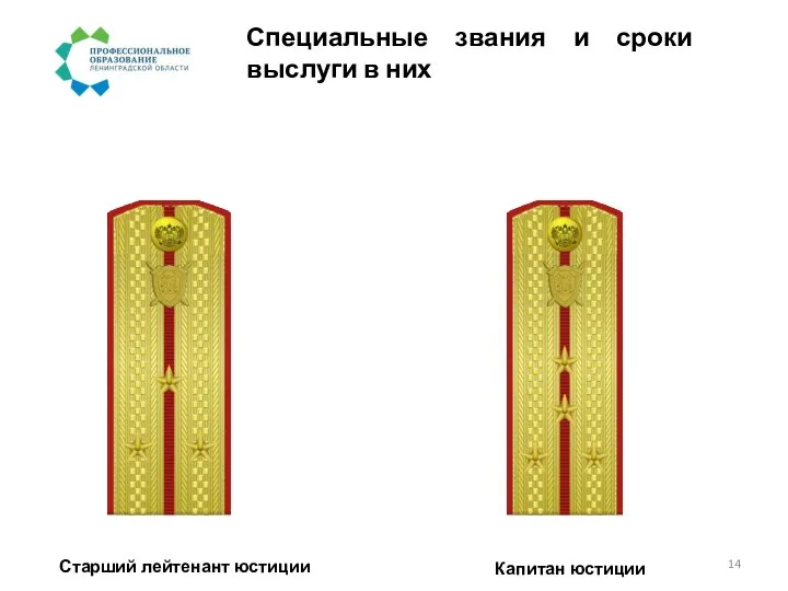 Специальные звания и сроки выслуги в них Старший лейтенант юстиции Капитан юстиции