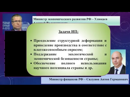 Министр финансов РФ – Силунов Антон Германович Министр экономического развития РФ