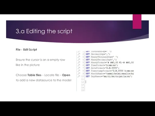 3.a Editing the script File - Edit Script Ensure the cursor