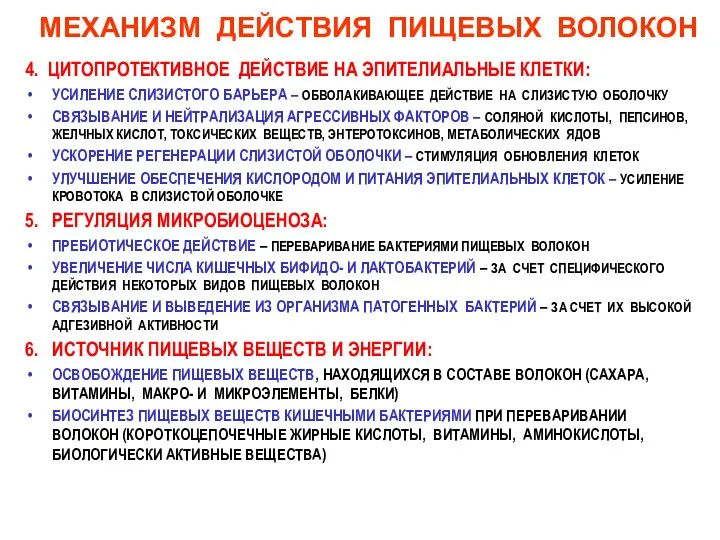 МЕХАНИЗМ ДЕЙСТВИЯ ПИЩЕВЫХ ВОЛОКОН 4. ЦИТОПРОТЕКТИВНОЕ ДЕЙСТВИЕ НА ЭПИТЕЛИАЛЬНЫЕ КЛЕТКИ: УСИЛЕНИЕ