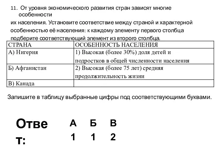 11. От уровня экономического развития стран зависят многие особенности их населения.