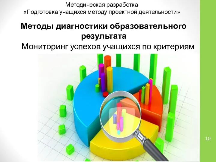 Методическая разработка «Подготовка учащихся методу проектной деятельности» Методы диагностики образовательного результата Мониторинг успехов учащихся по критериям