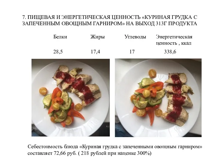 7. ПИЩЕВАЯ И ЭНЕРГЕТИЧЕСКАЯ ЦЕННОСТЬ «КУРИНАЯ ГРУДКА С ЗАПЕЧЕННЫМ ОВОЩНЫМ ГАРНИРОМ»