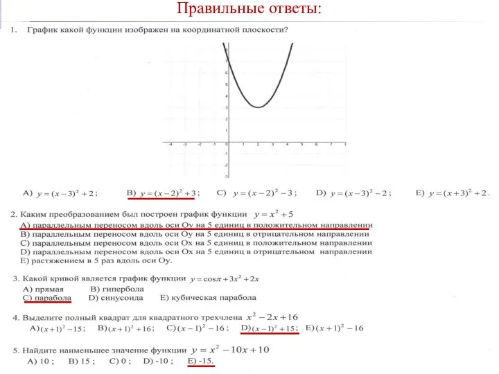 Правильные ответы: