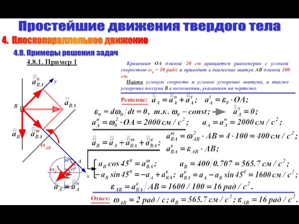 Простейшие движения твердого тела 4.8. Примеры решения задач 4.8.1. Пример 1