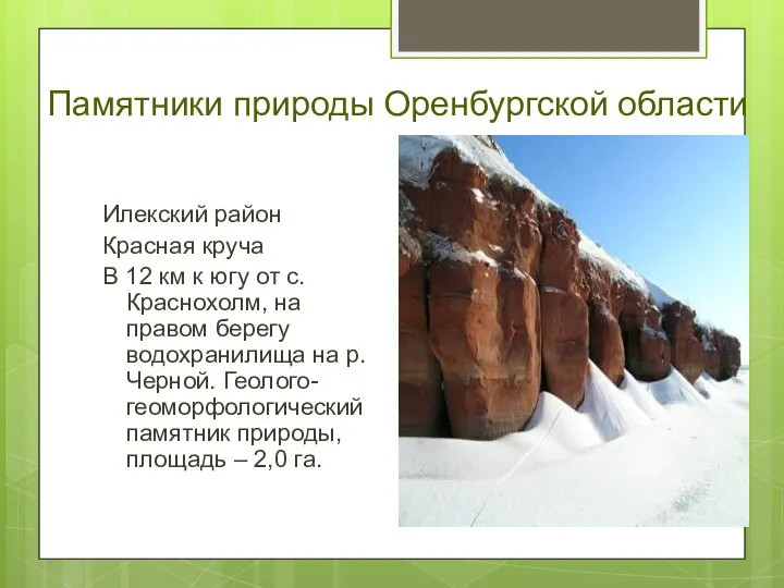 Памятники природы Оренбургской области Илекский район Красная круча В 12 км