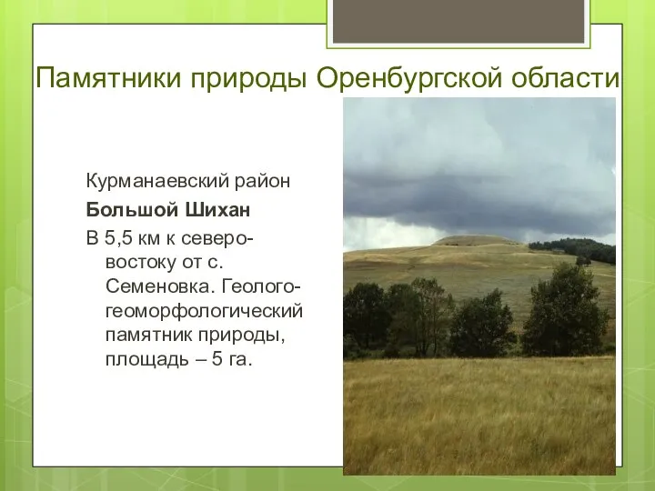 Памятники природы Оренбургской области Курманаевский район Большой Шихан В 5,5 км