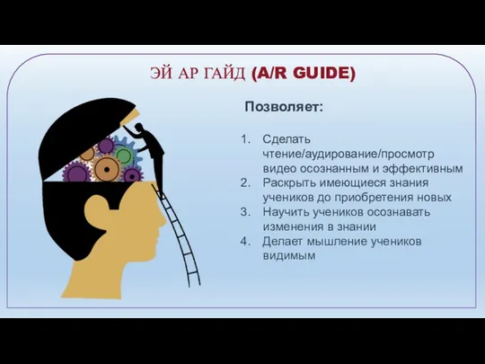 ЭЙ АР ГАЙД (A/R GUIDE) Позволяет: Сделать чтение/аудирование/просмотр видео осознанным и