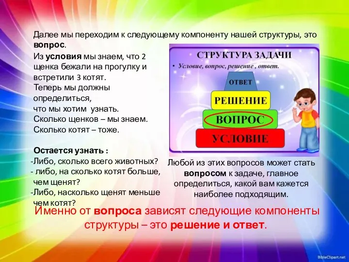 Далее мы переходим к следующему компоненту нашей структуры, это вопрос. Из