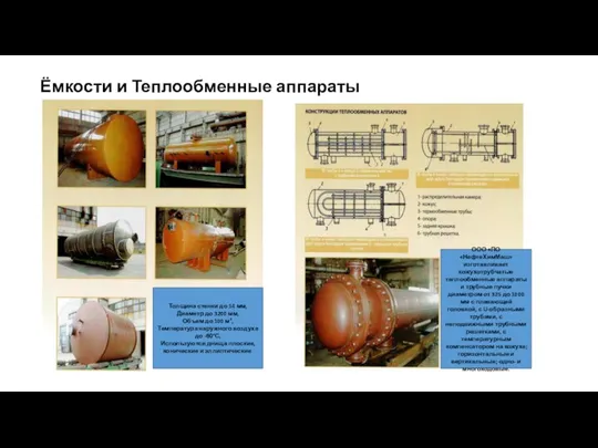 Ёмкости и Теплообменные аппараты Толщина стенки до 14 мм, Диаметр до