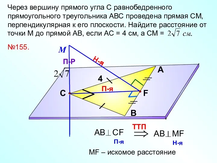 П-я Через вершину прямого угла С равнобедренного прямоугольного треугольника АВС проведена