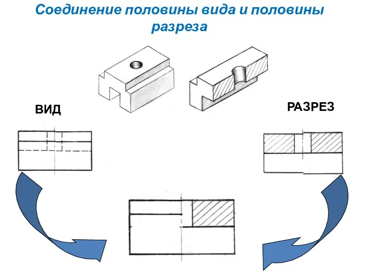 РАЗРЕЗ ВИД Соединение половины вида и половины разреза